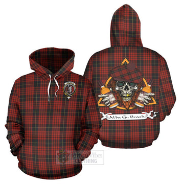 MacQueen (McQueen) Tartan Hoodie with Family Crest and Bearded Skull Holding Bottles of Whiskey