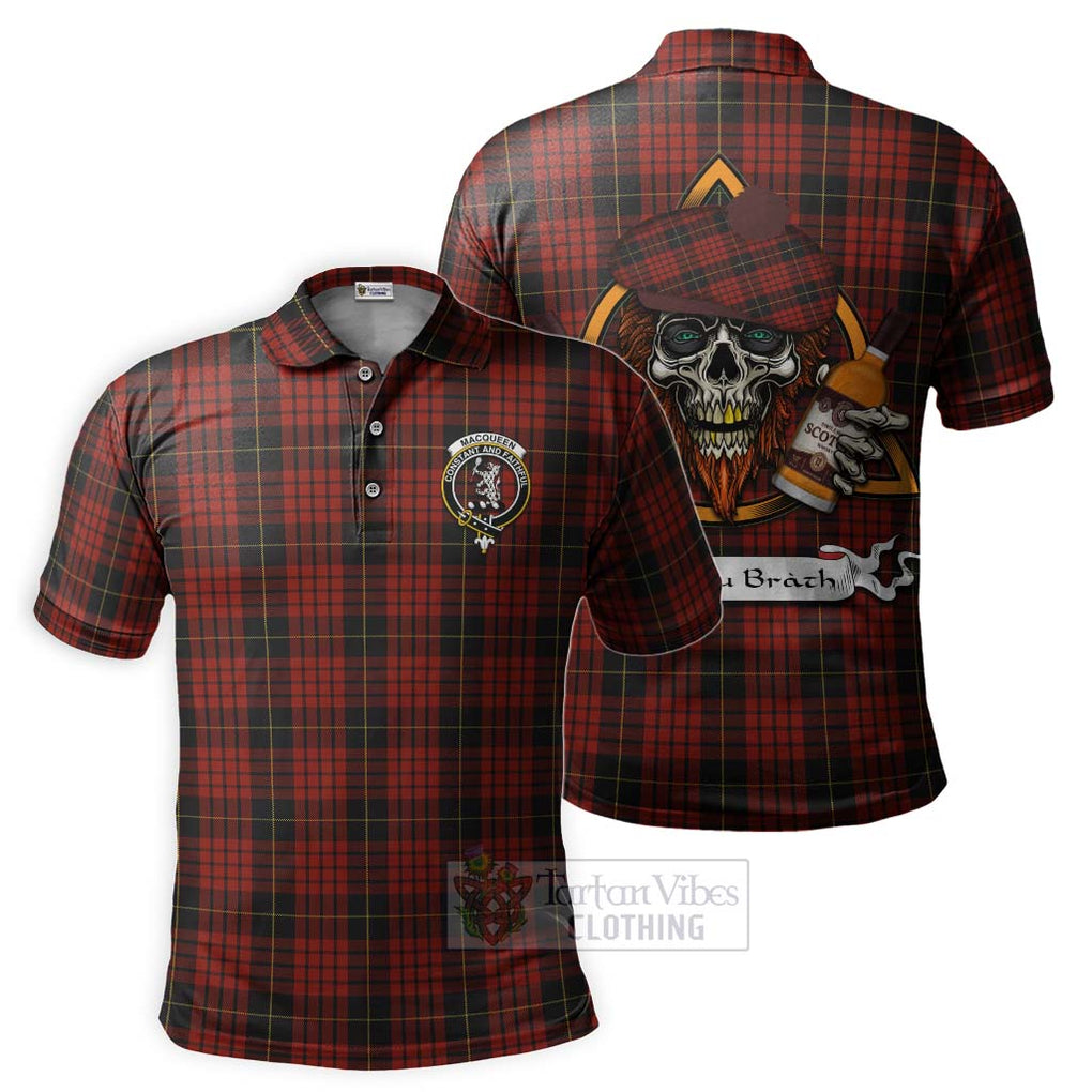 Tartan Vibes Clothing MacQueen (McQueen) Tartan Polo Shirt with Family Crest and Bearded Skull Holding Bottles of Whiskey