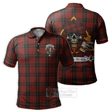 MacQueen (McQueen) Tartan Polo Shirt with Family Crest and Bearded Skull Holding Bottles of Whiskey