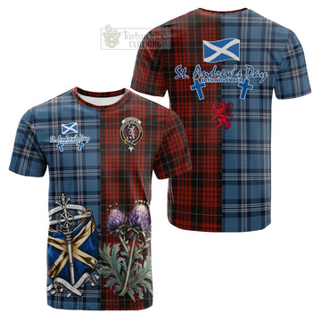 MacQueen (McQueen) Tartan Cotton T-shirt Happy St. Andrew's Day Half Tartan Style