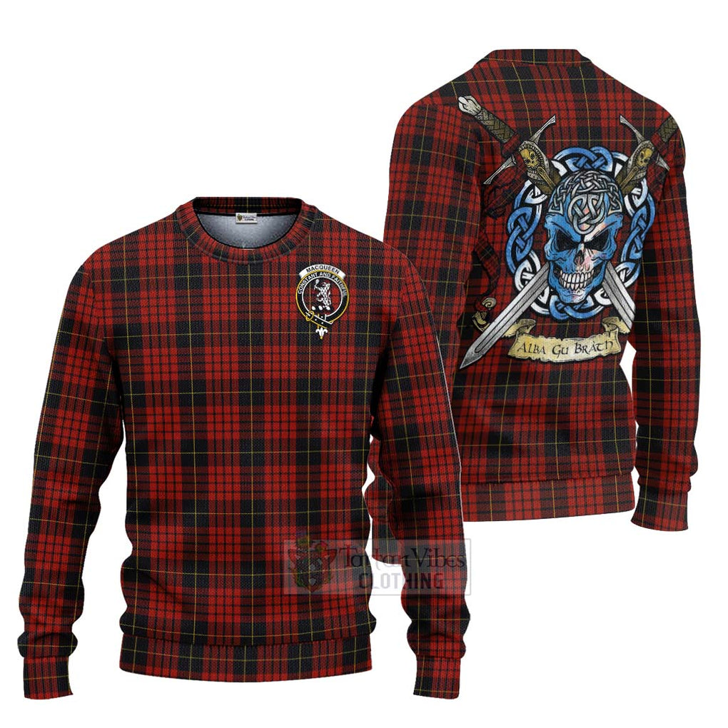 Tartan Vibes Clothing MacQueen (McQueen) Tartan Knitted Sweater with Family Crest Celtic Skull Style