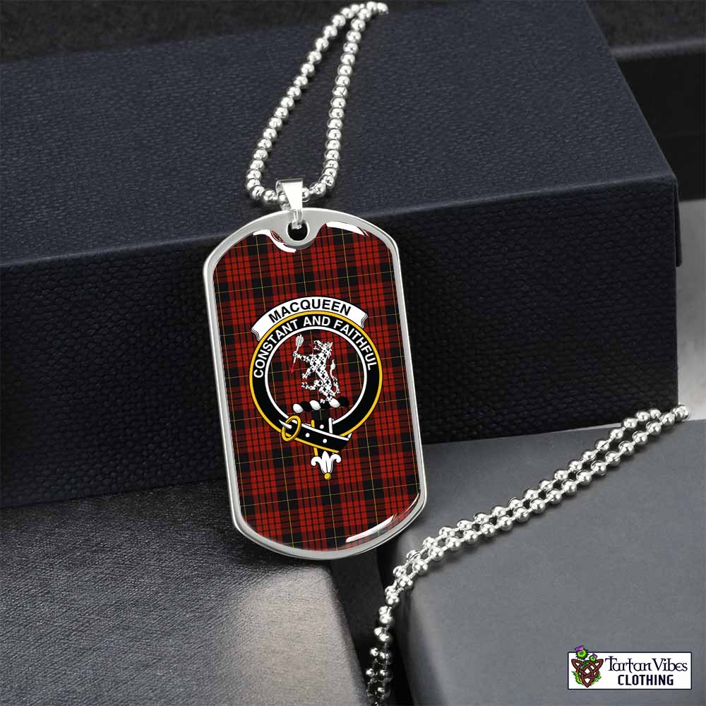 Tartan Vibes Clothing MacQueen (McQueen) Tartan Dog Tag Necklace with Family Crest