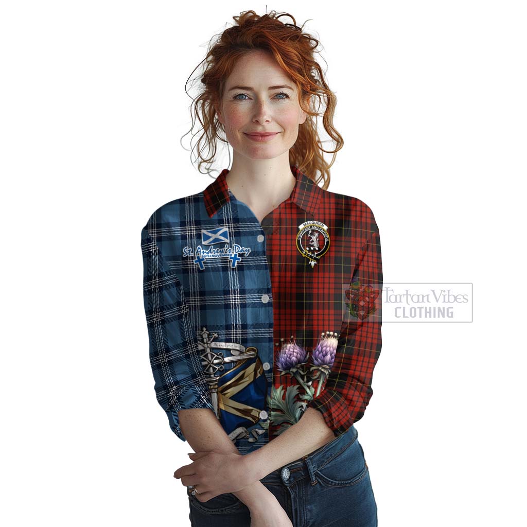 Tartan Vibes Clothing MacQueen (McQueen) Tartan Women's Casual Shirt Happy St. Andrew's Day Half Tartan Style