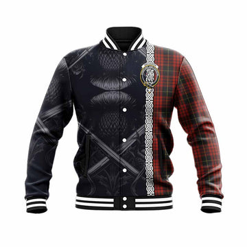 MacQueen (McQueen) Tartan Baseball Jacket with Family Crest Cross Sword Thistle Celtic Vibes