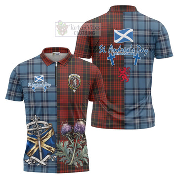 MacQueen (McQueen) Tartan Zipper Polo Shirt Happy St. Andrew's Day Half Tartan Style