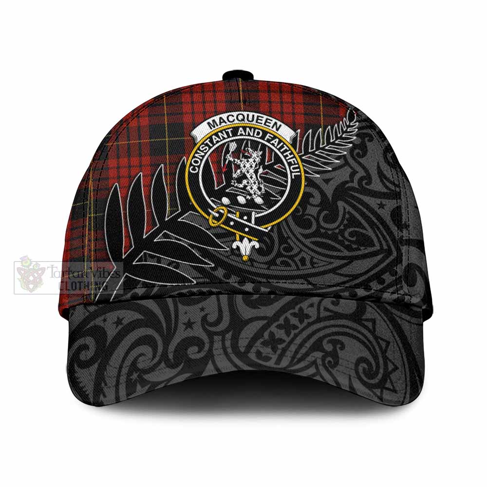 Tartan Vibes Clothing MacQueen (McQueen) Tartan Classic Cap with New Zealand Silver Fern Half Style