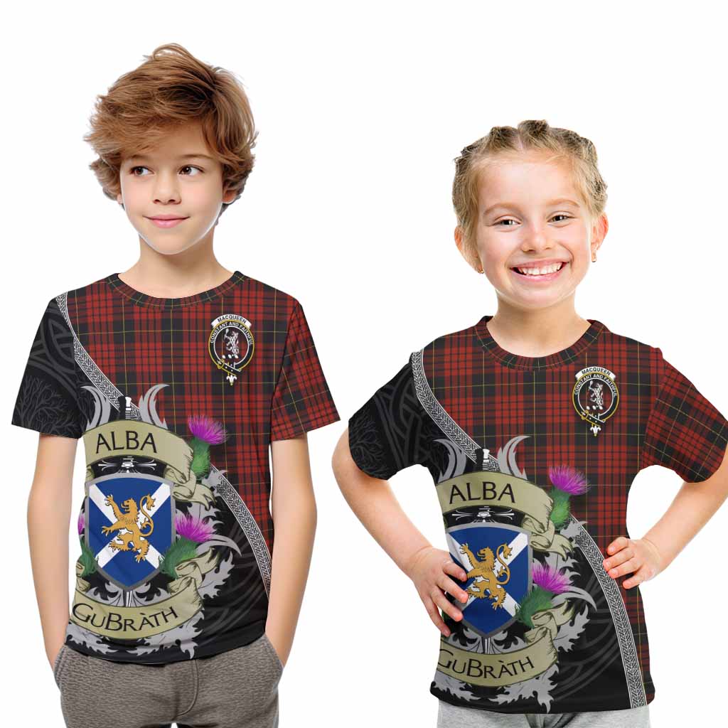 MacQueen (McQueen) Tartan Family Crest Kid T-Shirt Lion Rampant Royal Thistle Shield Celtic Inspired Youth XL Size14 - Tartan Vibes Clothing