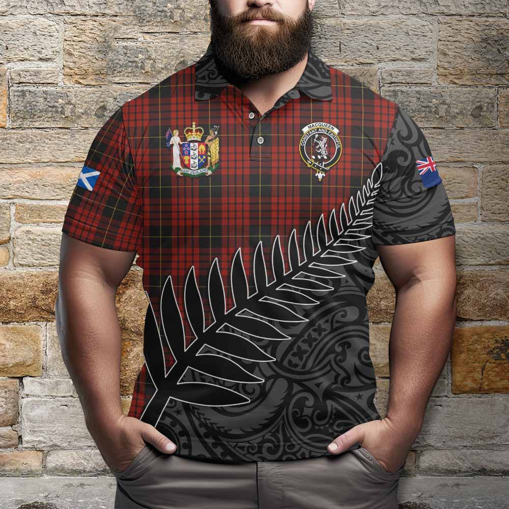 MacQueen (McQueen) Crest Tartan Polo Shirt with New Zealand Silver Fern Half Style