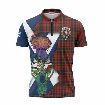MacQueen (McQueen) Tartan Family Crest Zipper Polo Shirt Scottish Thistle Celtic Inspired Unisex - Tartan Vibes Clothing