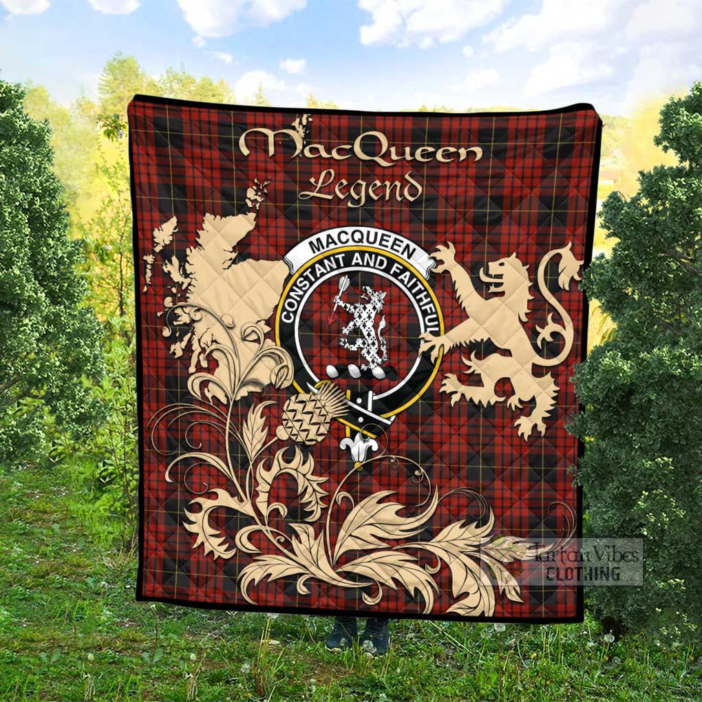 Tartan Vibes Clothing MacQueen (McQueen) Tartan Quilt with Family Crest and Scottish Symbol Style