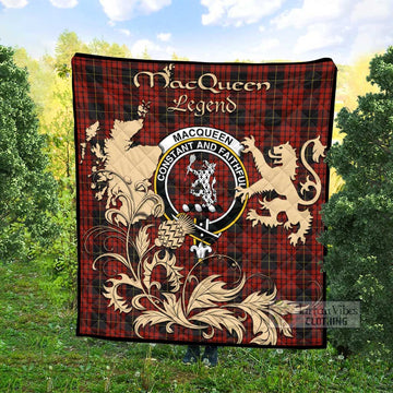 MacQueen (McQueen) Tartan Quilt with Family Crest and Scottish Symbol Style