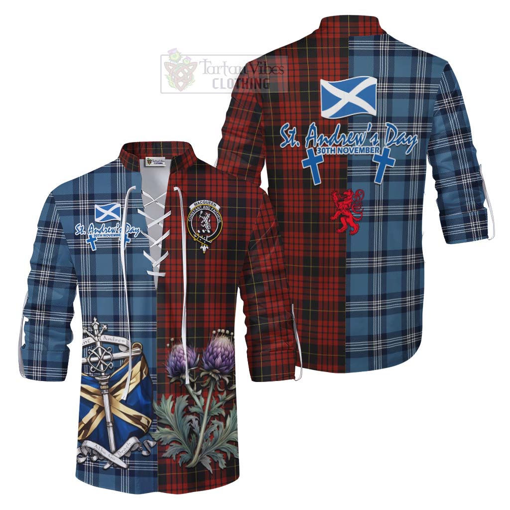 Tartan Vibes Clothing MacQueen (McQueen) Tartan Ghillie Kilt Shirt Happy St. Andrew's Day Half Tartan Style