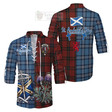 MacQueen (McQueen) Tartan Ghillie Kilt Shirt Happy St. Andrew's Day Half Tartan Style