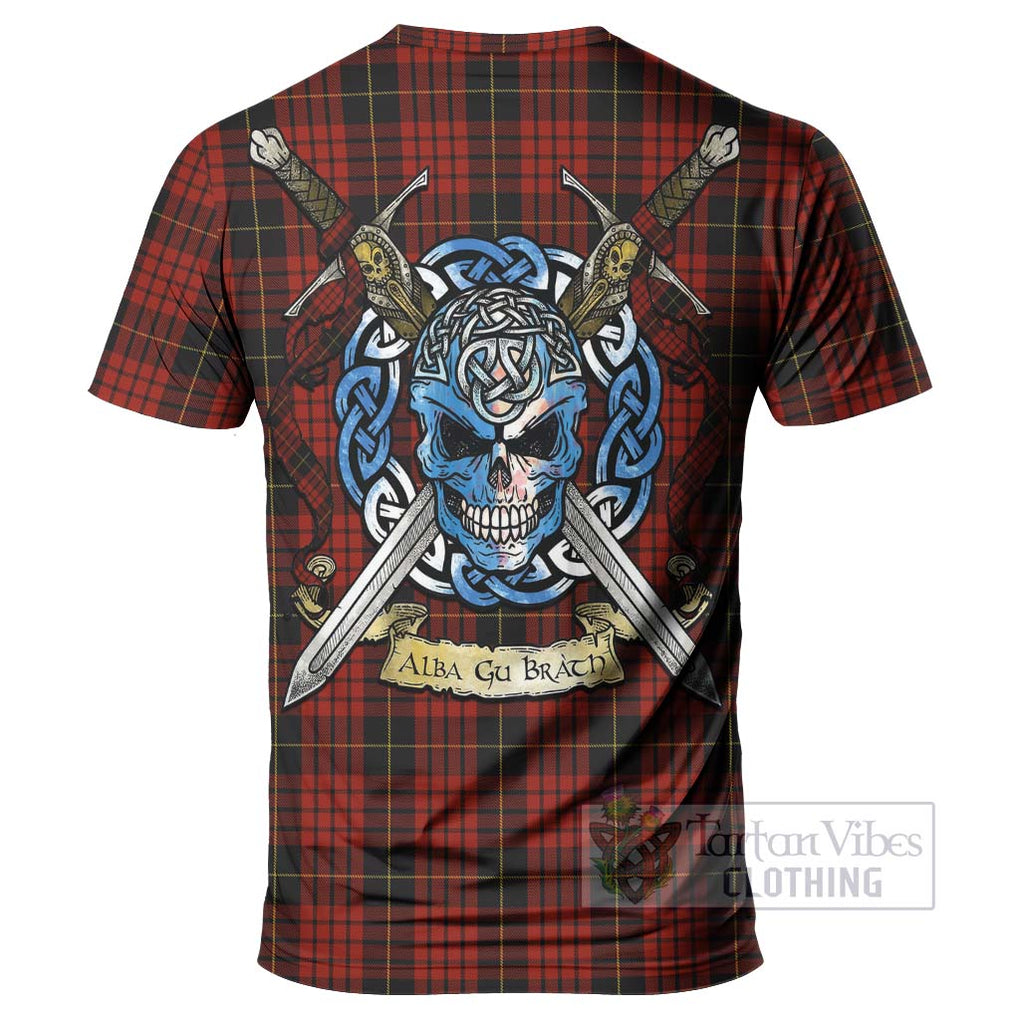 Tartan Vibes Clothing MacQueen (McQueen) Tartan T-Shirt with Family Crest Celtic Skull Style