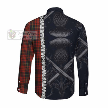 MacQueen (McQueen) Tartan Long Sleeve Button Shirt with Family Crest Cross Sword Thistle Celtic Vibes