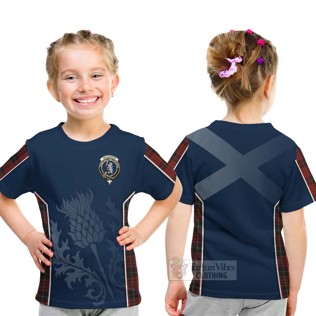 Tartan Vibes Clothing MacQueen (McQueen) Tartan Kid T-Shirt with Family Crest and Scottish Thistle Vibes Sport Style