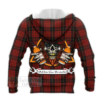 MacQueen (McQueen) Tartan Knitted Hoodie with Family Crest and Bearded Skull Holding Bottles of Whiskey