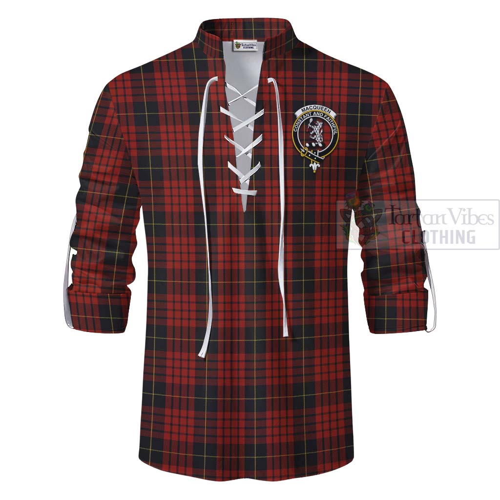 Tartan Vibes Clothing MacQueen (McQueen) Tartan Ghillie Kilt Shirt with Family Crest and Bearded Skull Holding Bottles of Whiskey