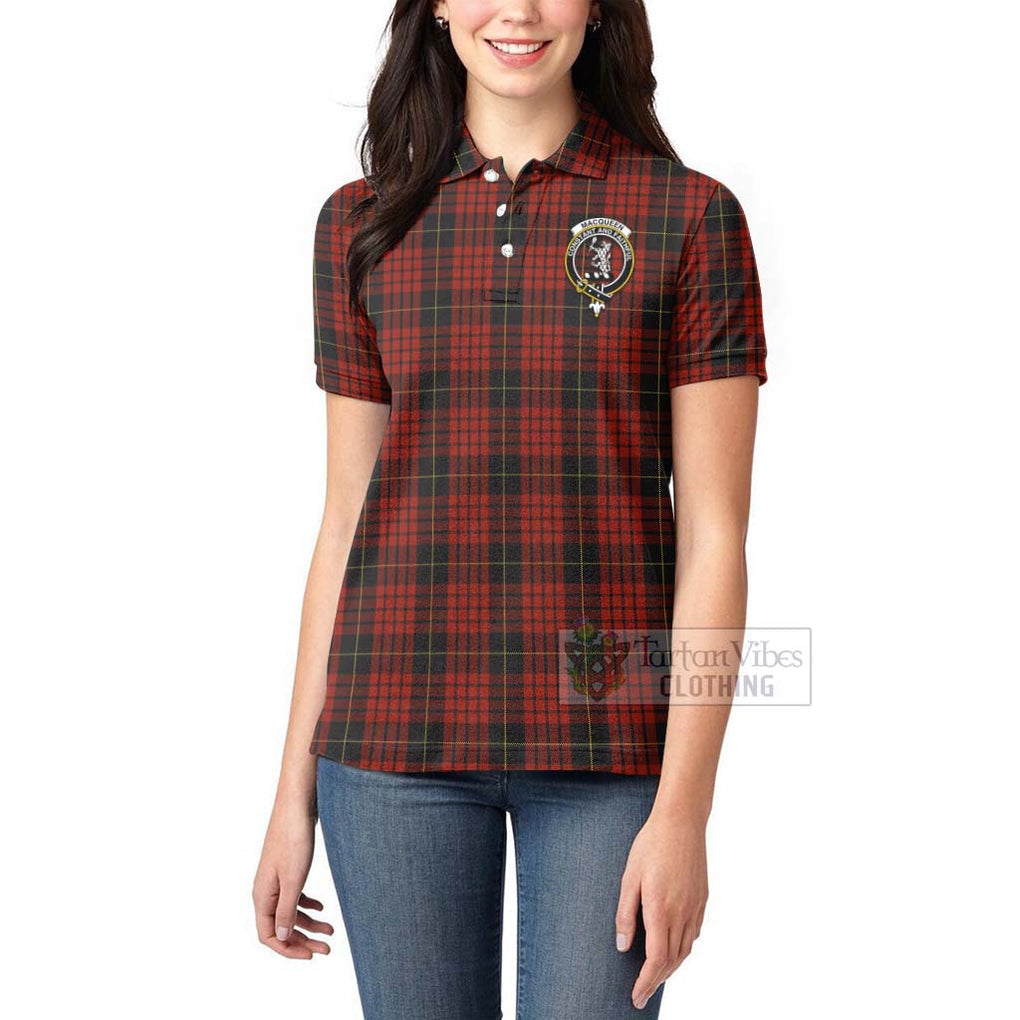 Tartan Vibes Clothing MacQueen (McQueen) Tartan Women's Polo Shirt with Family Crest and Bearded Skull Holding Bottles of Whiskey