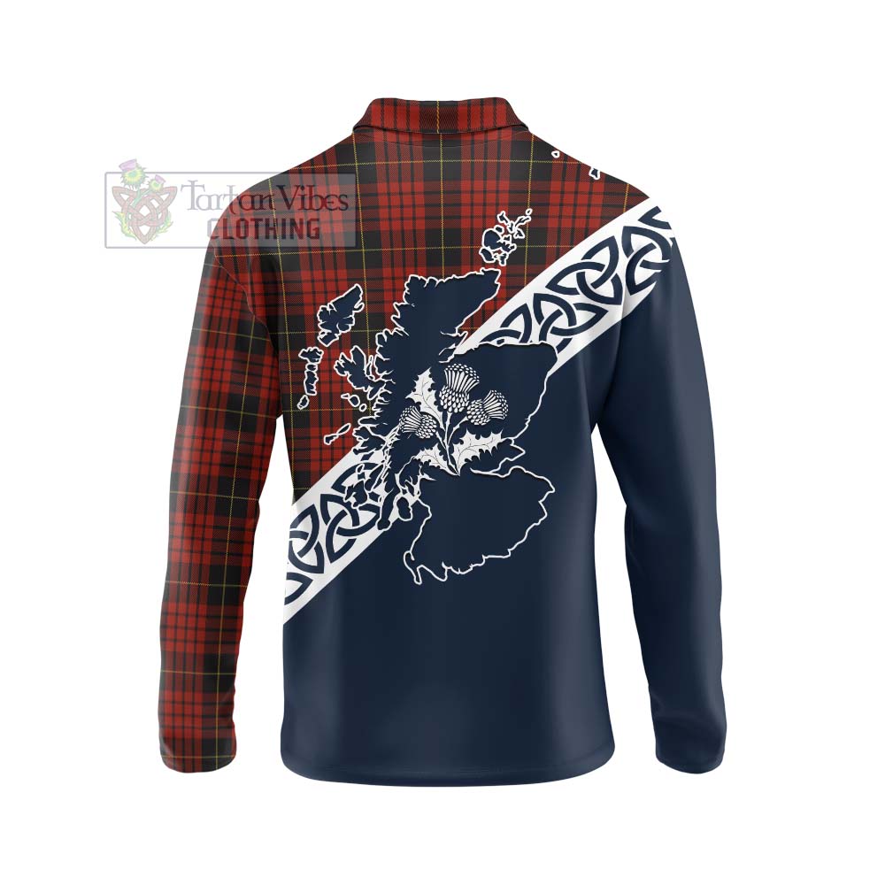 Tartan Vibes Clothing MacQueen (McQueen) Tartan Long Sleeve Polo Shirt Featuring Thistle and Scotland Map