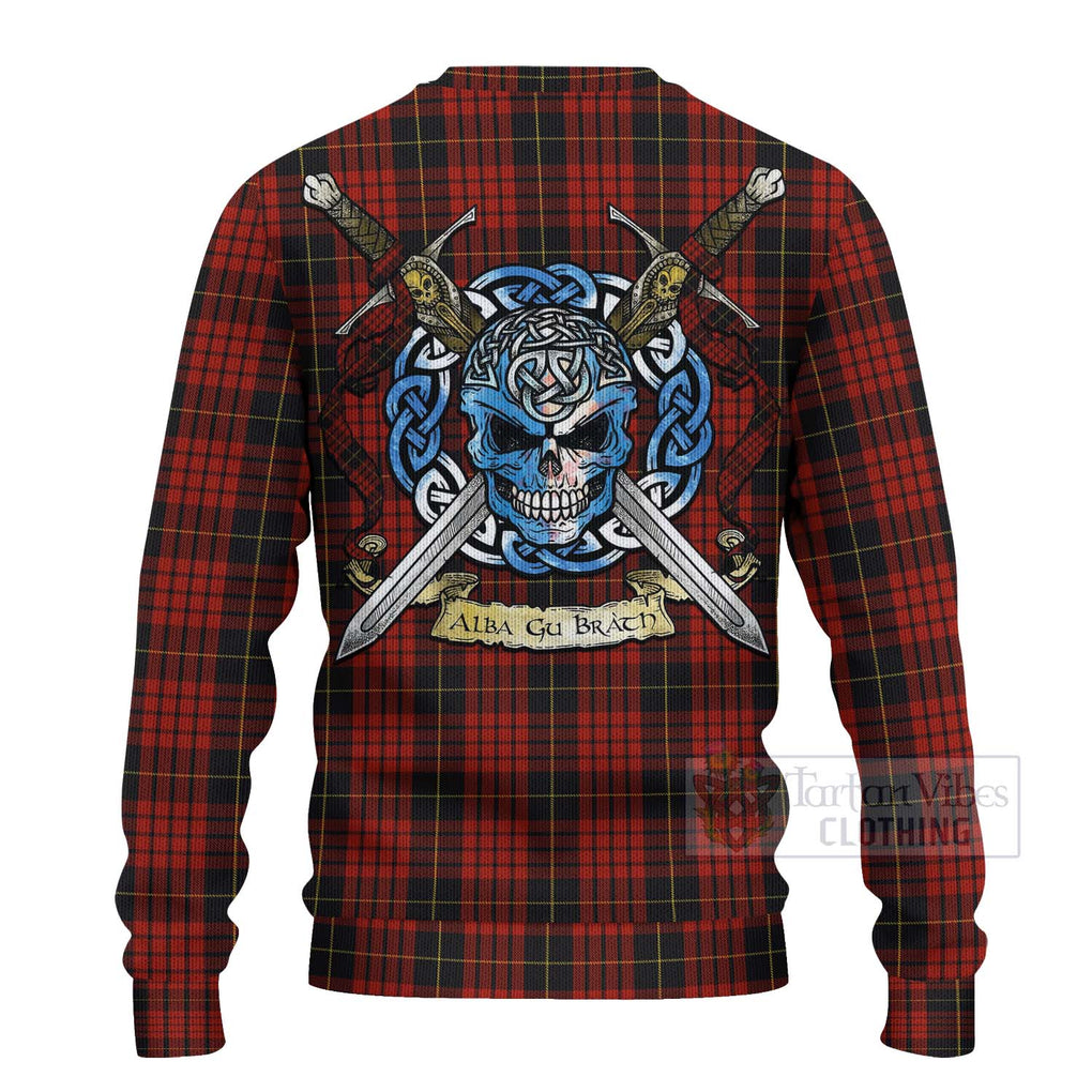 Tartan Vibes Clothing MacQueen (McQueen) Tartan Knitted Sweater with Family Crest Celtic Skull Style