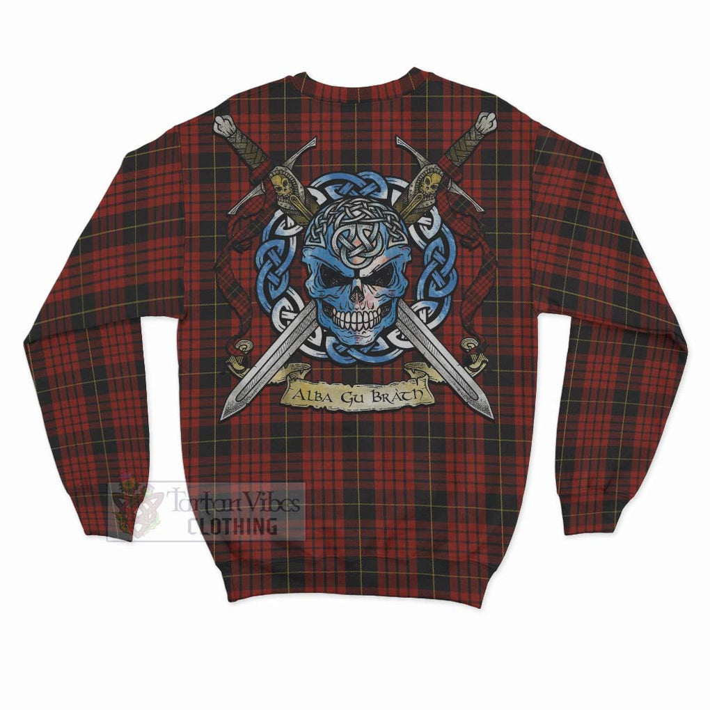 Tartan Vibes Clothing MacQueen (McQueen) Tartan Sweatshirt with Family Crest Celtic Skull Style