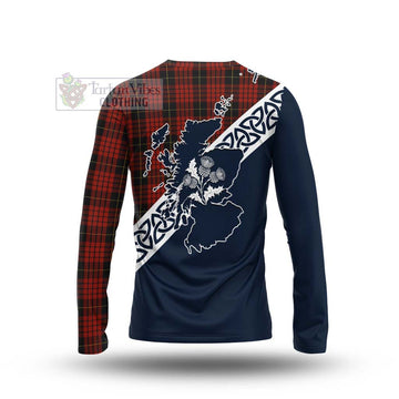 MacQueen (McQueen) Tartan Long Sleeve T-Shirt Featuring Thistle and Scotland Map