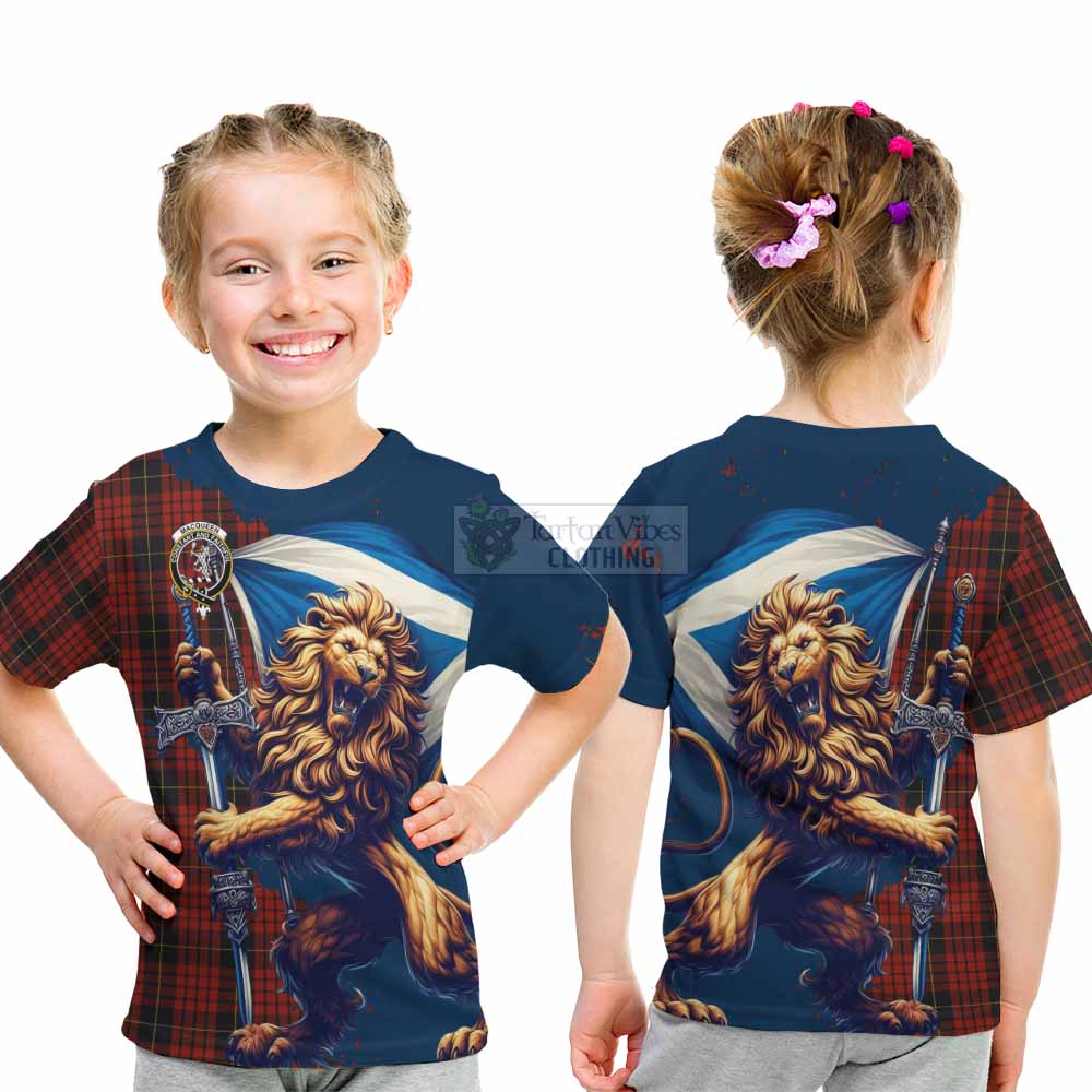 Tartan Vibes Clothing MacQueen (McQueen) Tartan Family Crest Kid T-Shirt with Scottish Majestic Lion