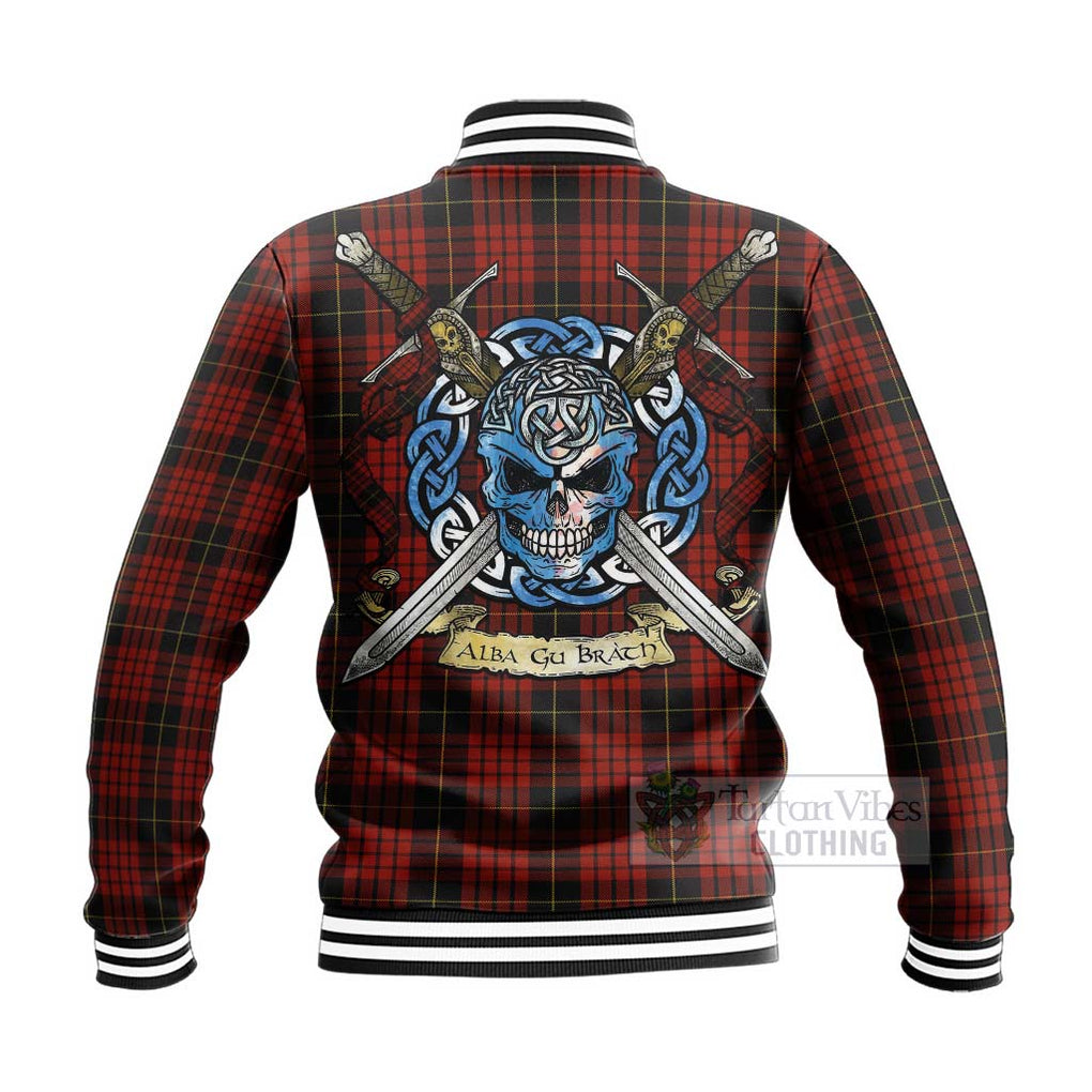 Tartan Vibes Clothing MacQueen (McQueen) Tartan Baseball Jacket with Family Crest Celtic Skull Style