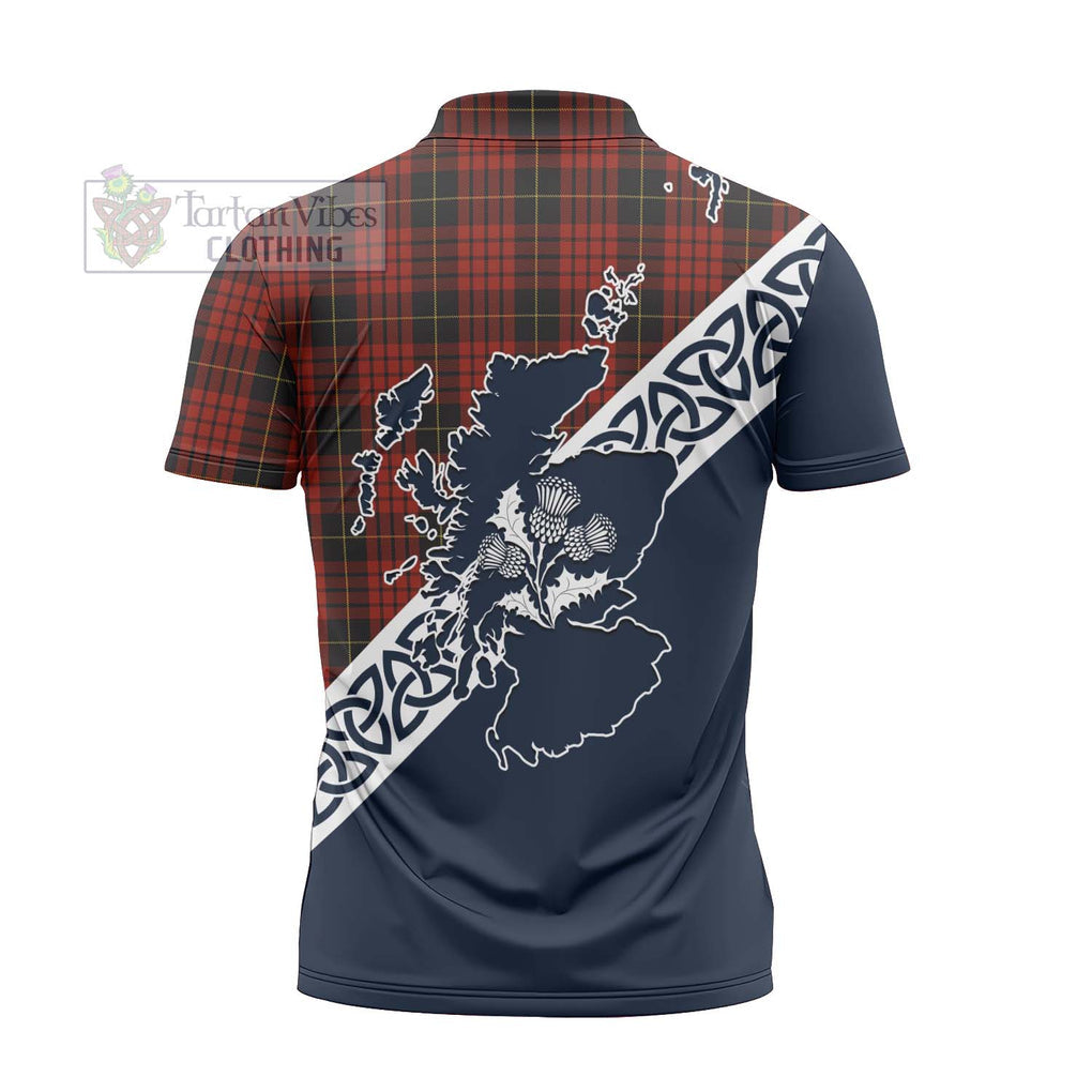 Tartan Vibes Clothing MacQueen (McQueen) Tartan Zipper Polo Shirt Featuring Thistle and Scotland Map