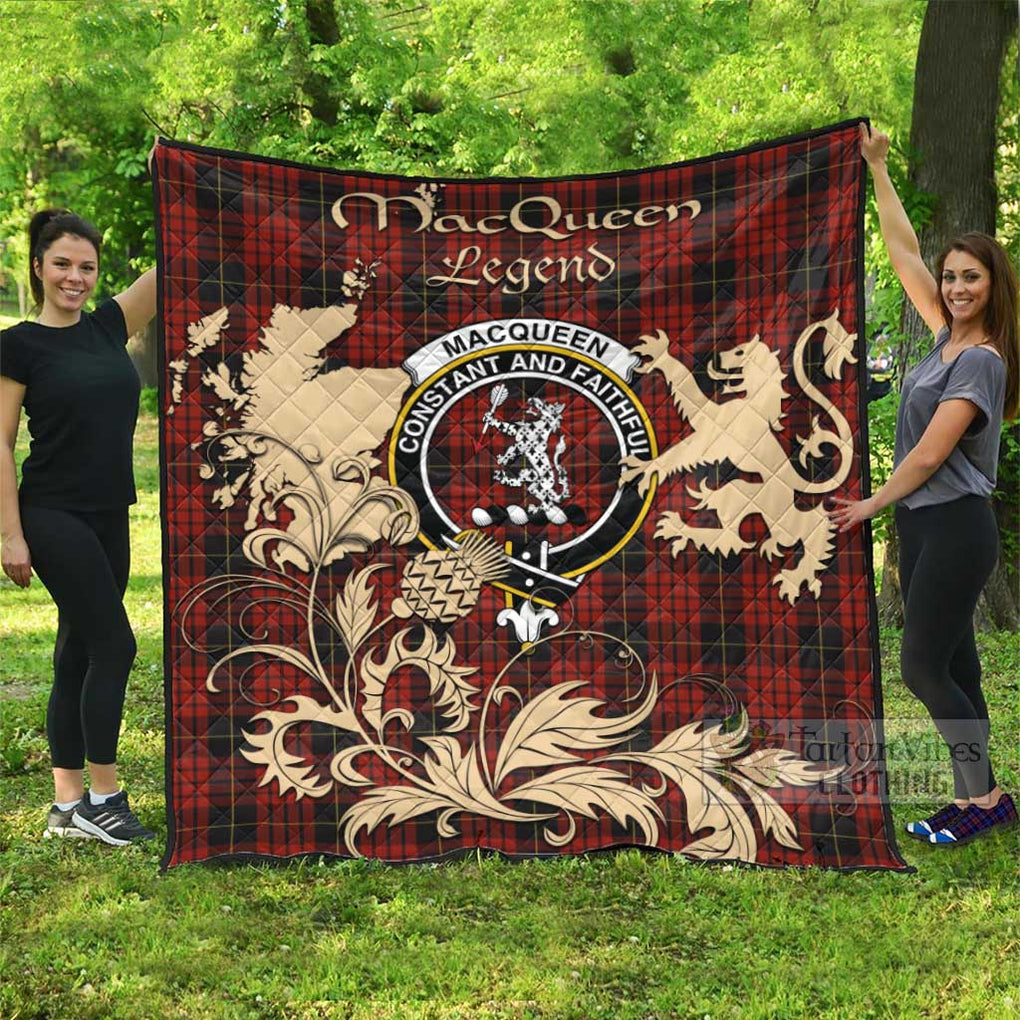 Tartan Vibes Clothing MacQueen (McQueen) Tartan Quilt with Family Crest and Scottish Symbol Style