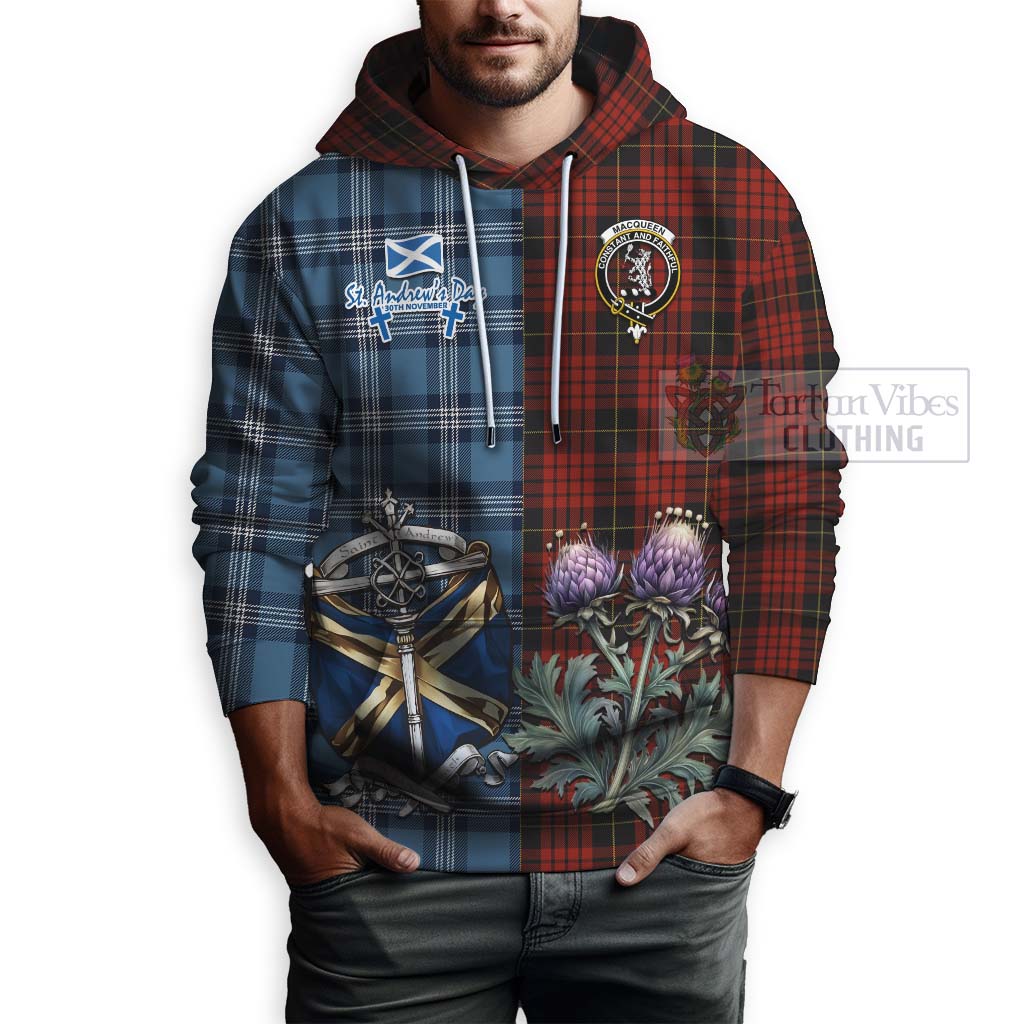 Tartan Vibes Clothing MacQueen (McQueen) Tartan Hoodie Happy St. Andrew's Day Half Tartan Style