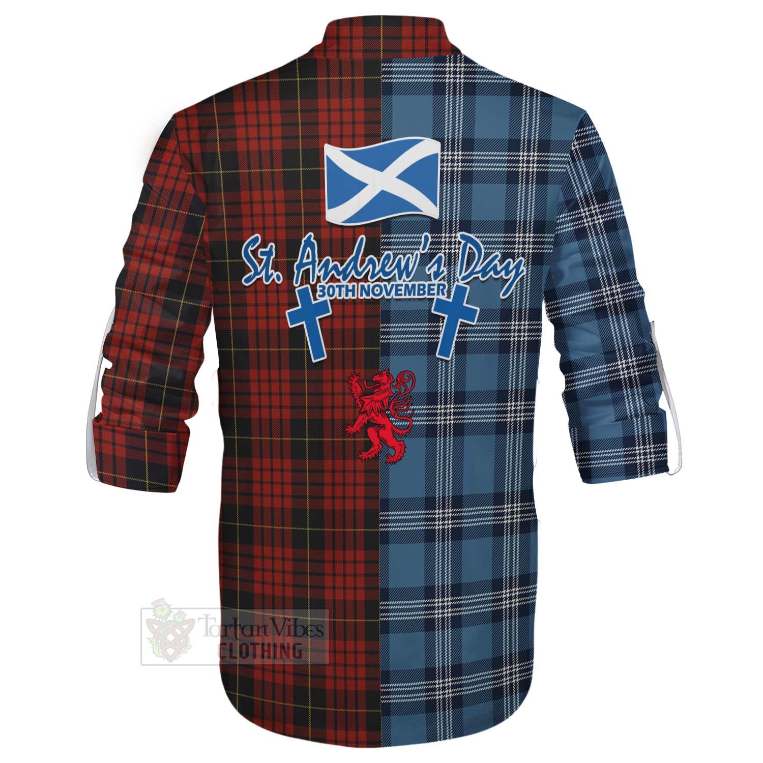 Tartan Vibes Clothing MacQueen (McQueen) Tartan Ghillie Kilt Shirt Happy St. Andrew's Day Half Tartan Style