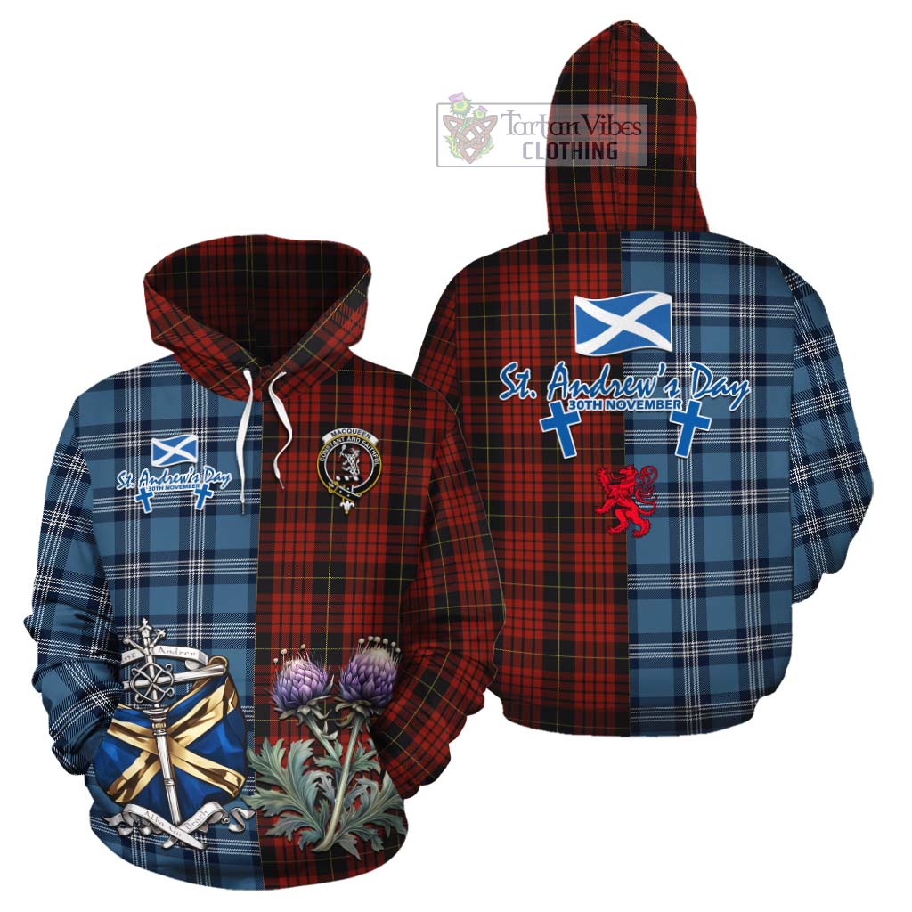 Tartan Vibes Clothing MacQueen (McQueen) Tartan Cotton Hoodie Happy St. Andrew's Day Half Tartan Style