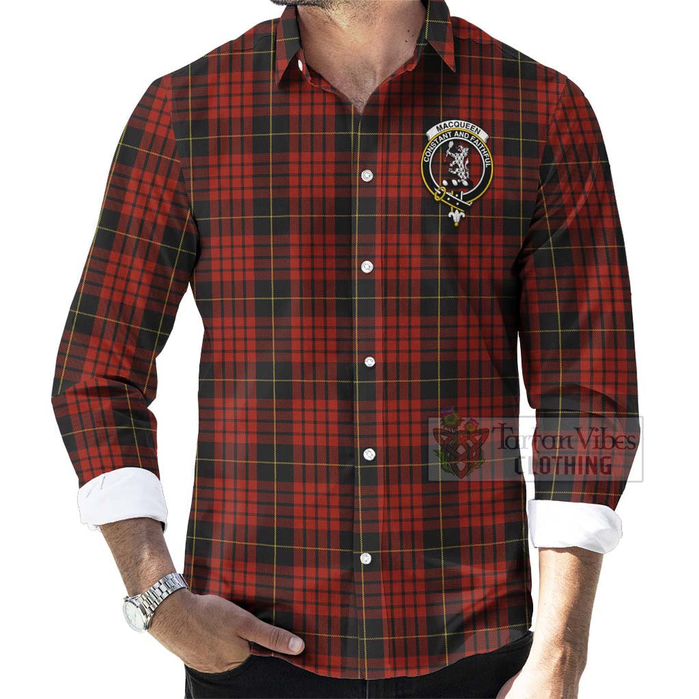 Tartan Vibes Clothing MacQueen (McQueen) Tartan Long Sleeve Button Shirt with Family Crest Celtic Skull Style