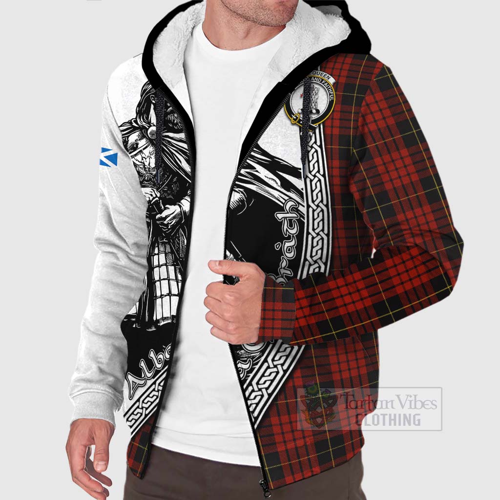 Tartan Vibes Clothing MacQueen (McQueen) Tartan Clan Crest Sherpa Hoodie with Highlander Warrior Celtic Style