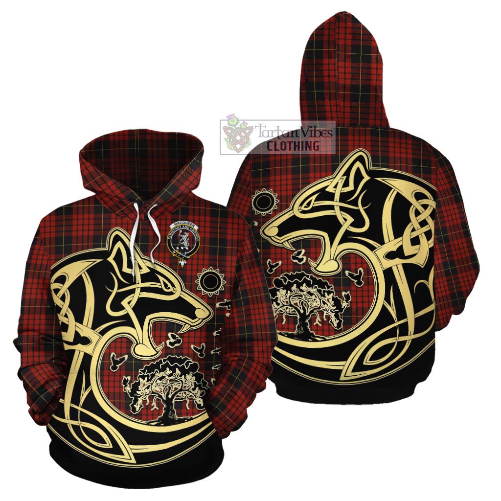 Tartan Vibes Clothing MacQueen (McQueen) Tartan Cotton Hoodie with Family Crest Celtic Wolf Style