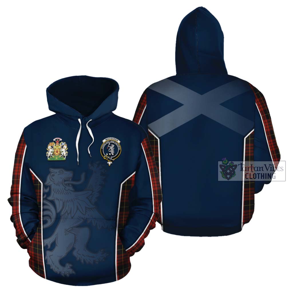 Tartan Vibes Clothing MacQueen (McQueen) Tartan Cotton Hoodie with Family Crest and Lion Rampant Vibes Sport Style