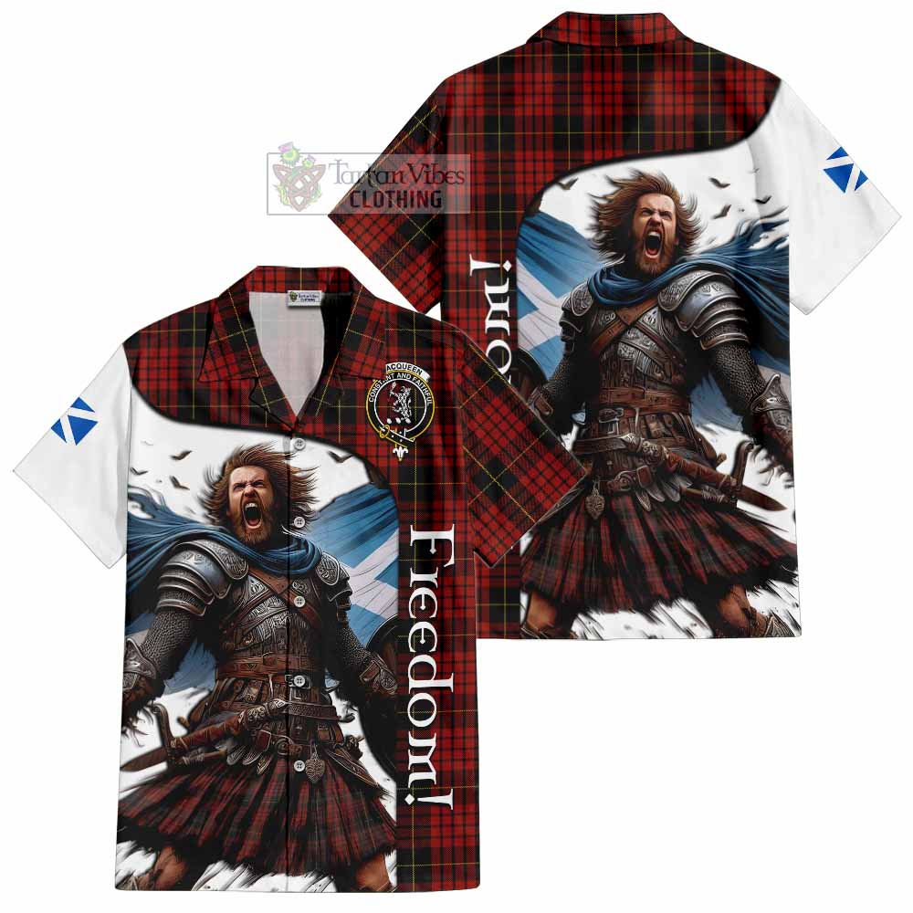 Tartan Vibes Clothing MacQueen (McQueen) Crest Tartan Short Sleeve Button Shirt Inspired by the Freedom of Scottish Warrior