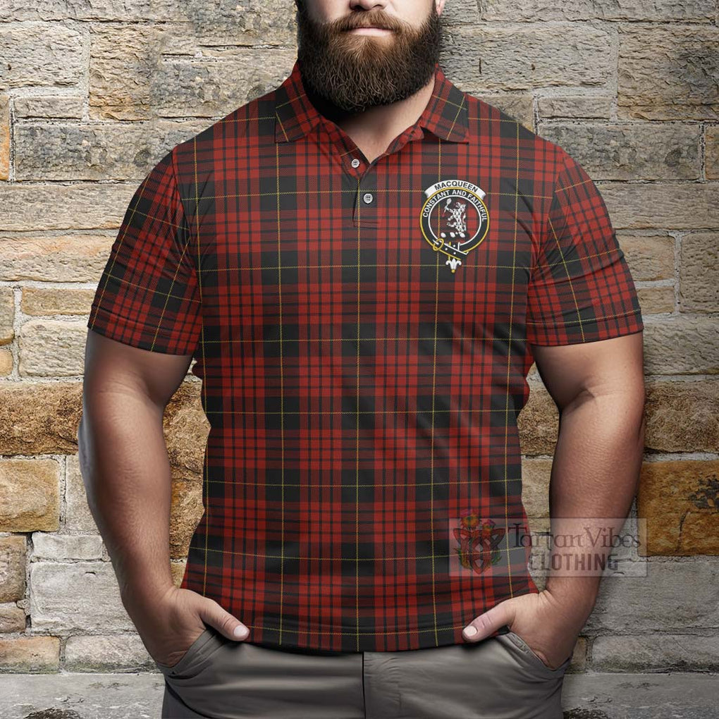 Tartan Vibes Clothing MacQueen (McQueen) Tartan Polo Shirt with Family Crest and Bearded Skull Holding Bottles of Whiskey