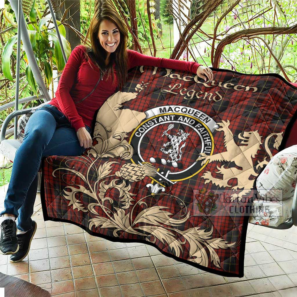 Tartan Vibes Clothing MacQueen (McQueen) Tartan Quilt with Family Crest and Scottish Symbol Style