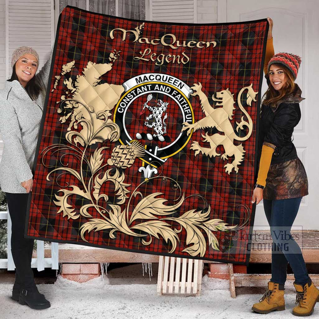 Tartan Vibes Clothing MacQueen (McQueen) Tartan Quilt with Family Crest and Scottish Symbol Style