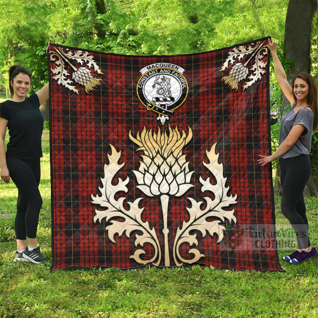 Tartan Vibes Clothing MacQueen (McQueen) Tartan Quilt with Family Crest and Golden Thistle Style