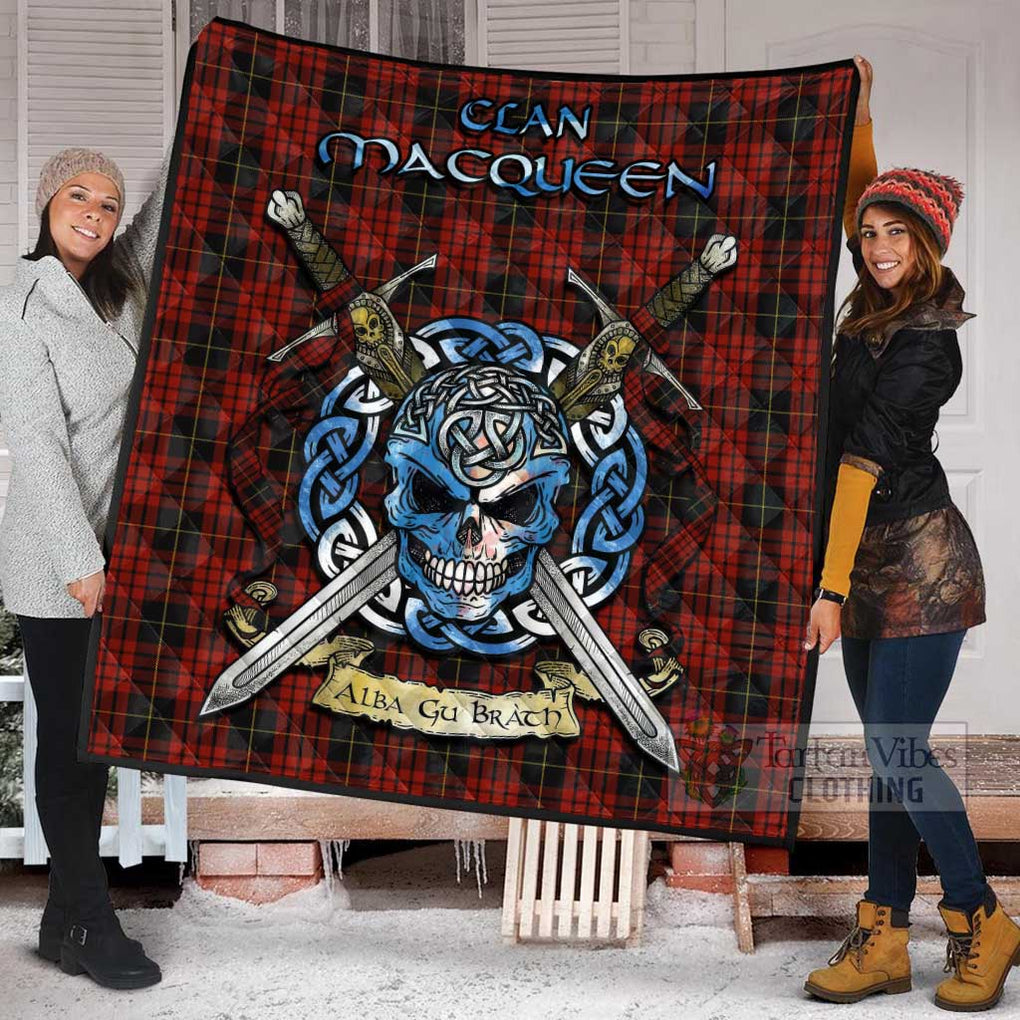 Tartan Vibes Clothing MacQueen (McQueen) Tartan Quilt with Celtic Skull Alba Gu Brath Style