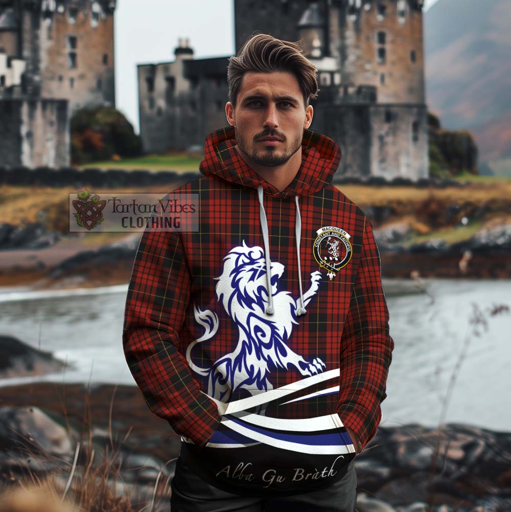 Tartan Vibes Clothing MacQueen (McQueen) Tartan Cotton Hoodie with Alba Gu Brath Regal Lion Emblem