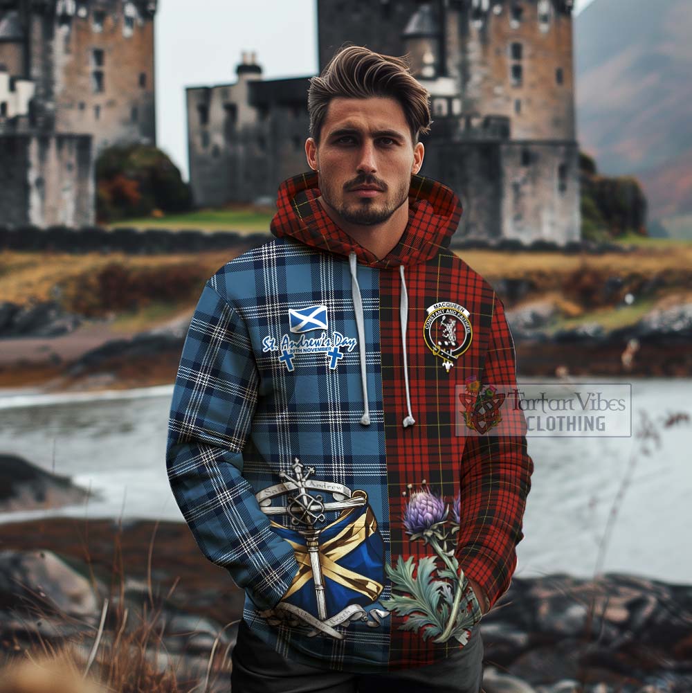 Tartan Vibes Clothing MacQueen (McQueen) Tartan Cotton Hoodie Happy St. Andrew's Day Half Tartan Style