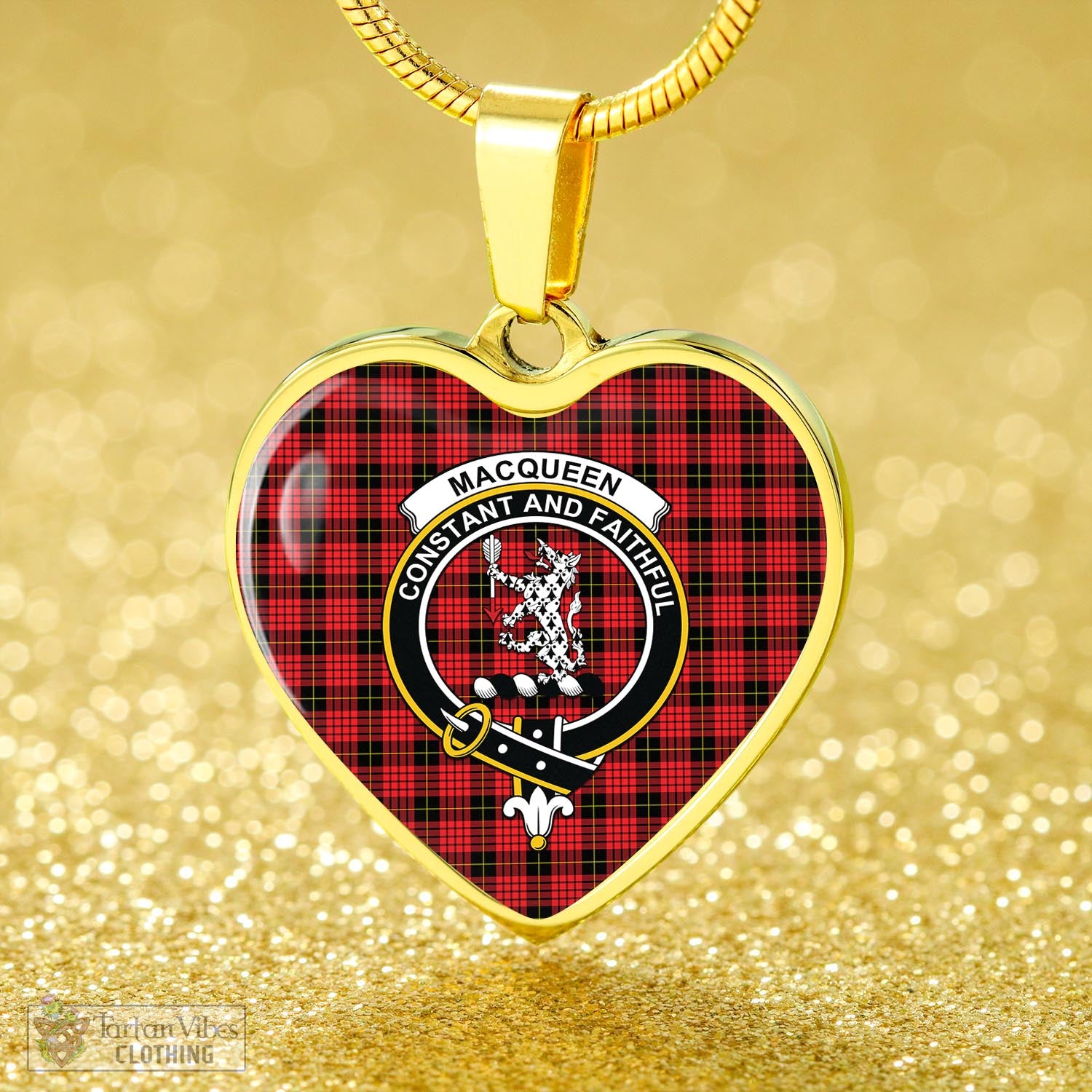 Tartan Vibes Clothing MacQueen Modern Tartan Heart Necklace with Family Crest