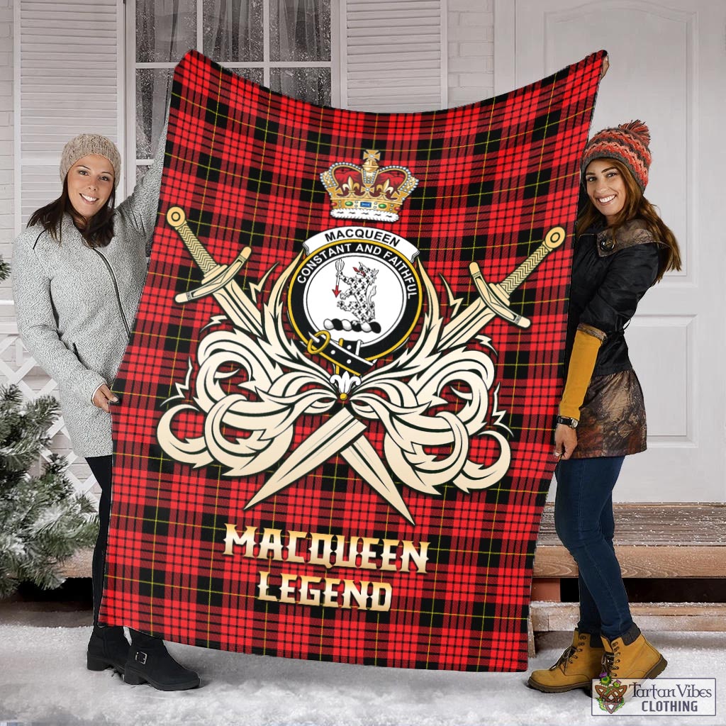 Tartan Vibes Clothing MacQueen Modern Tartan Blanket with Clan Crest and the Golden Sword of Courageous Legacy