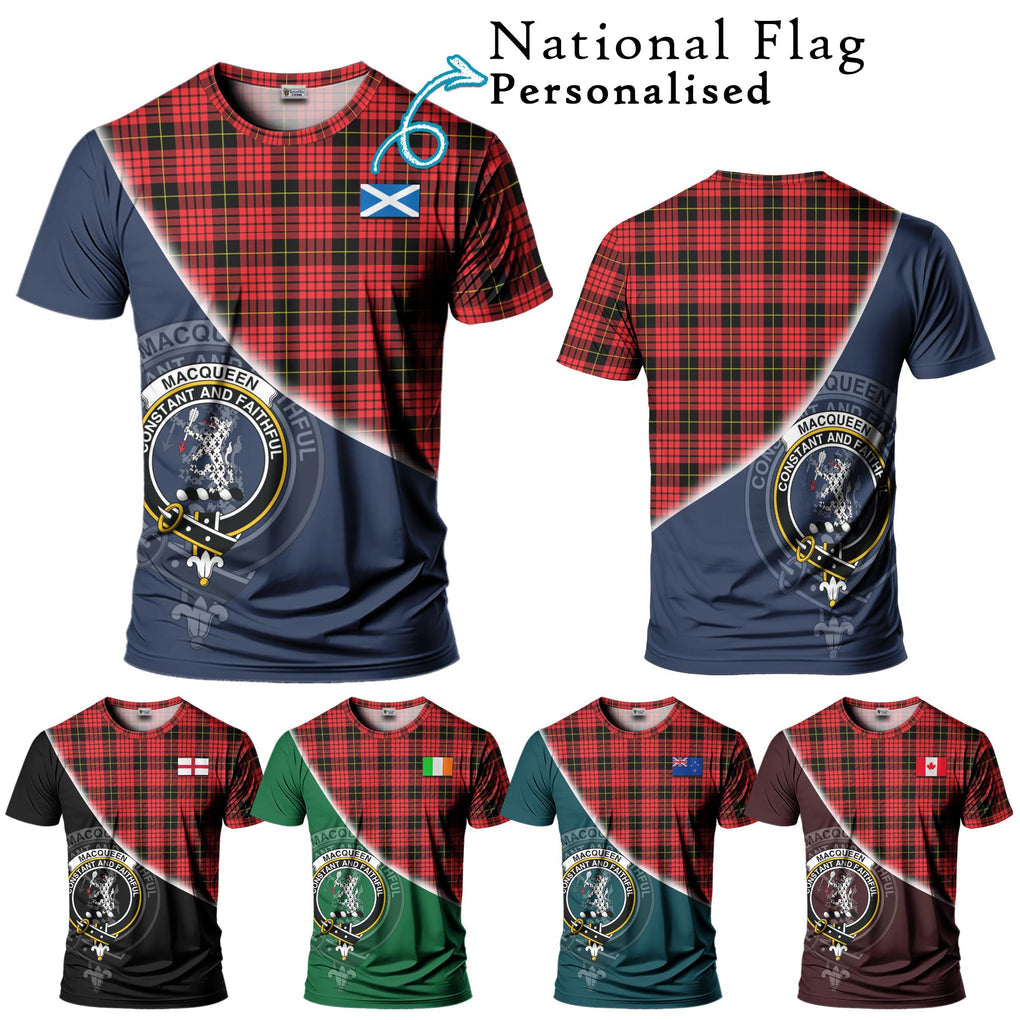 MacQueen Modern Tartan T-Shirt with Personalised National Flag and Family Crest Half Style Kid's Shirt - Tartanvibesclothing Shop