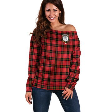 MacQueen Modern Tartan Off Shoulder Women Sweater with Family Crest